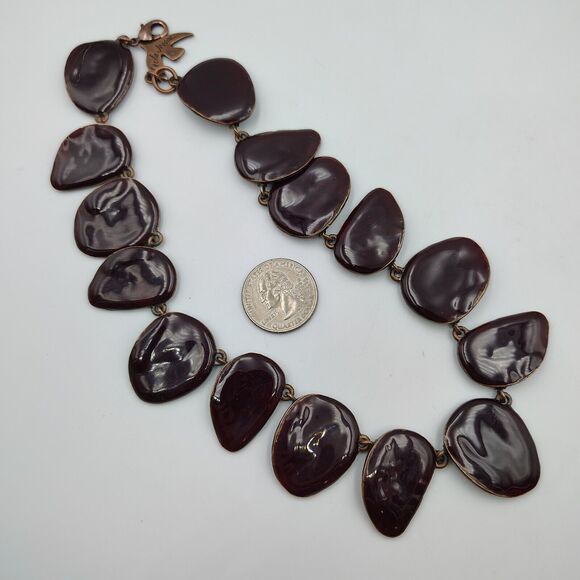 Cecile Jeanne Paris Burgundy Plum Color Enamel Panel Statement Necklace Rare - Picture 15 of 15